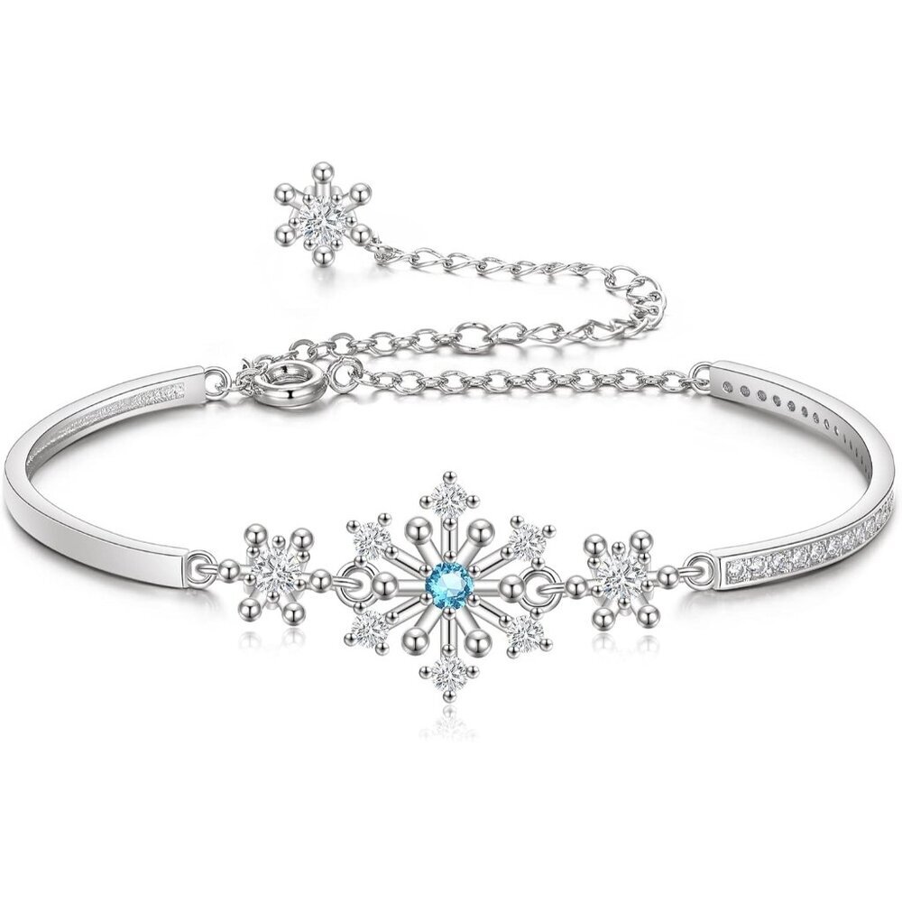 Snowflake Bracelets for Women, Sparkle Cubic Zirconia Snow Flake Flower Bangle L